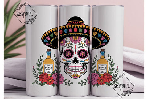 Sugar Skull Tequila Tumbler Wrap Sublimation sassyprint 