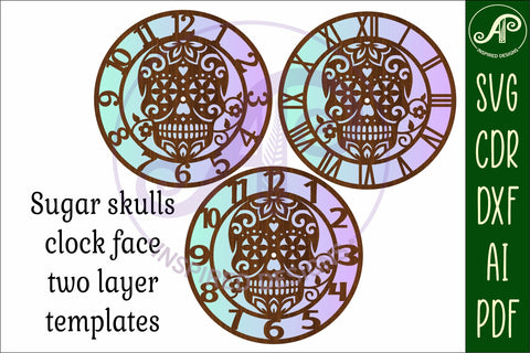 Sugar skull wall clock laser cut files SVG APInspireddesigns 