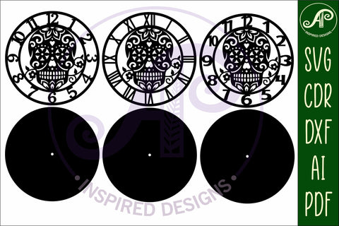 Sugar skull wall clock laser cut files SVG APInspireddesigns 