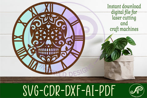 Sugar skull wall clock laser cut files SVG APInspireddesigns 