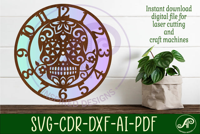 Sugar skull wall clock laser cut files SVG APInspireddesigns 