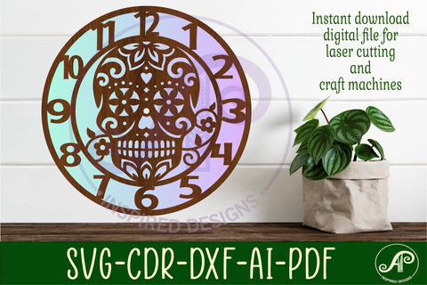 Sugar skull wall clock laser cut files SVG APInspireddesigns 