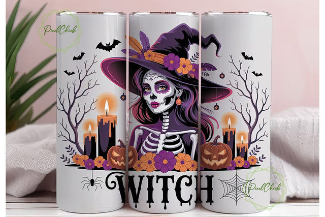 Sugar Skull Witch 20oz Tumbler Wrap Sublimation PixelChick 
