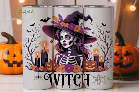Sugar Skull Witch 20oz Tumbler Wrap Sublimation PixelChick 
