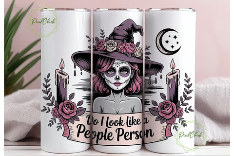 Sugar Skull Witch 20oz Tumbler Wrap Sublimation PixelChick 