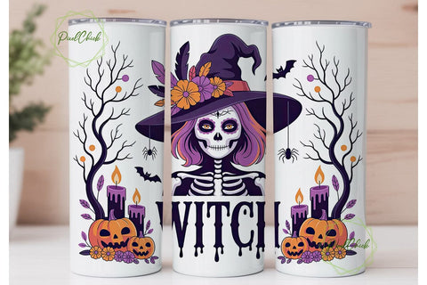 Sugar Skull Witch 20oz Tumbler Wrap Sublimation PixelChick 