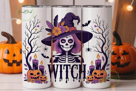 Sugar Skull Witch 20oz Tumbler Wrap Sublimation PixelChick 