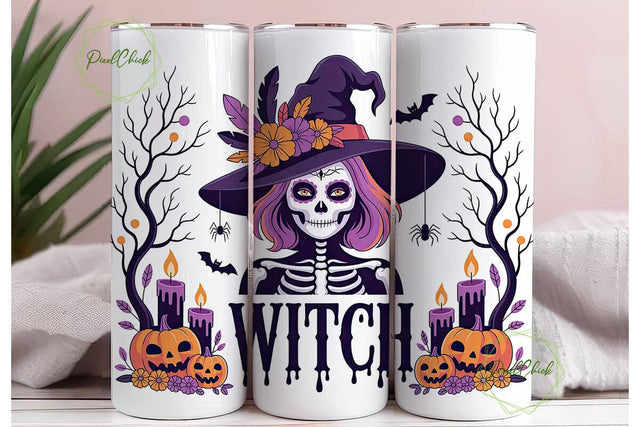 Sugar Skull Witch 20oz Tumbler Wrap Sublimation PixelChick 