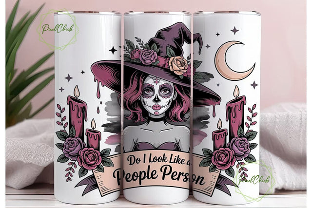 Sugar Skull Witch 20oz Tumbler Wrap Sublimation PixelChick 