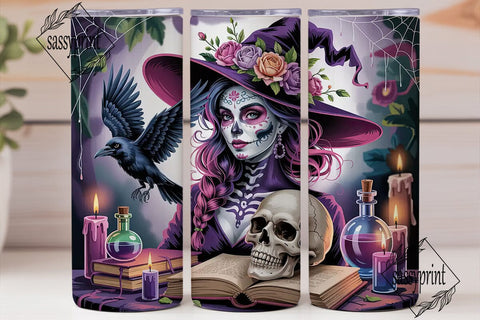 Sugar Skull Witch 20oz Tumbler Wrap Sublimation sassyprint 