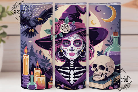 Sugar Skull Witch 20oz Tumbler Wrap Sublimation sassyprint 