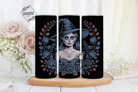 Sugar Skull Witch 20oz Tumbler Wrap Sublimation sassyprint 
