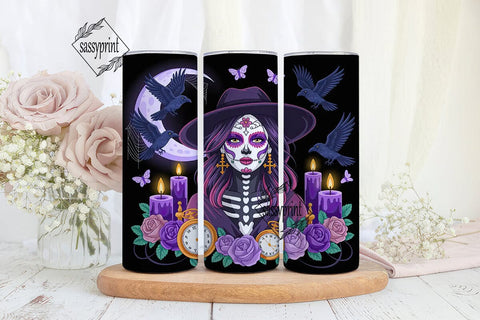 Sugar Skull Witch 20oz Tumbler Wrap Sublimation sassyprint 