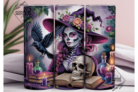 Sugar Skull Witch 20oz Tumbler Wrap Sublimation sassyprint 