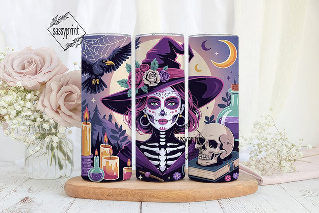 Sugar Skull Witch 20oz Tumbler Wrap Sublimation sassyprint 