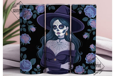 Sugar Skull Witch 20oz Tumbler Wrap Sublimation sassyprint 