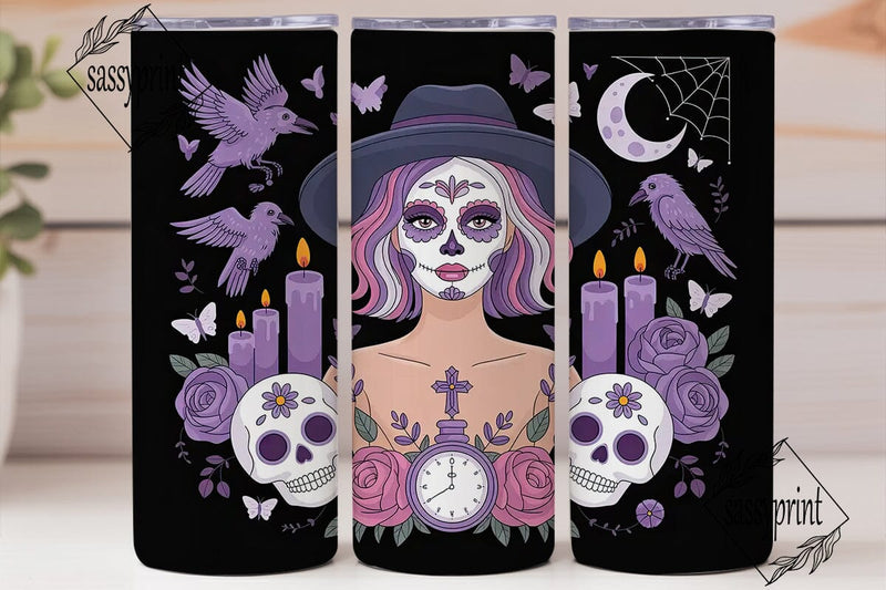 Sugar Skull Witch 20oz Tumbler Wrap Sublimation sassyprint 