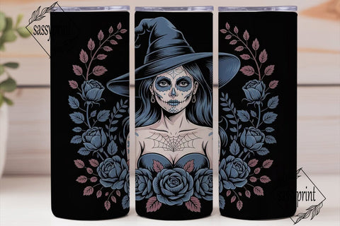 Sugar Skull Witch 20oz Tumbler Wrap Sublimation sassyprint 
