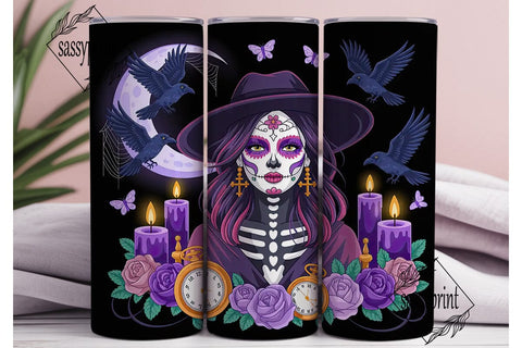 Sugar Skull Witch 20oz Tumbler Wrap Sublimation sassyprint 
