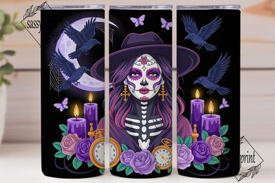 Sugar Skull Witch 20oz Tumbler Wrap Sublimation sassyprint 