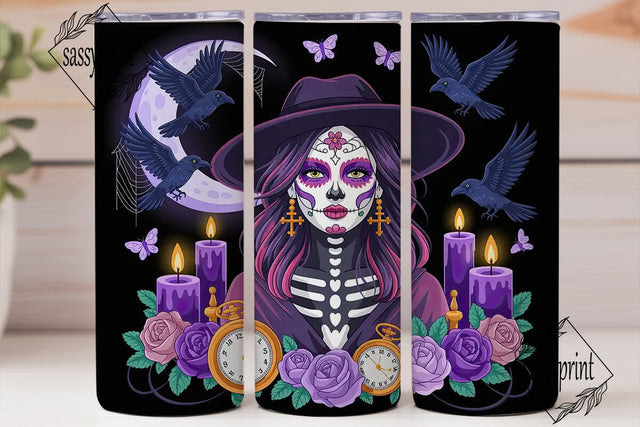 Sugar Skull Witch 20oz Tumbler Wrap Sublimation sassyprint 