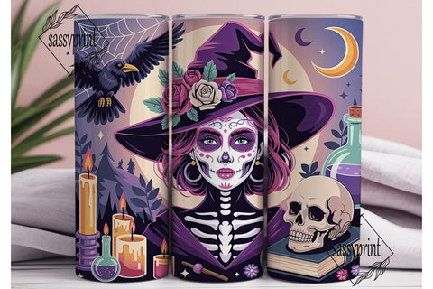 Sugar Skull Witch 20oz Tumbler Wrap Sublimation sassyprint 