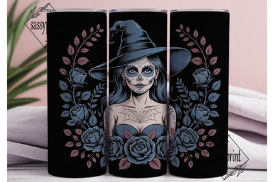 Sugar Skull Witch 20oz Tumbler Wrap Sublimation sassyprint 