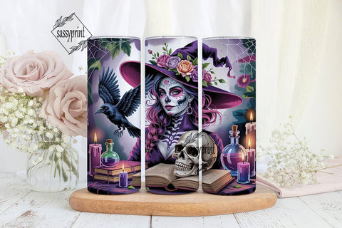 Sugar Skull Witch 20oz Tumbler Wrap Sublimation sassyprint 