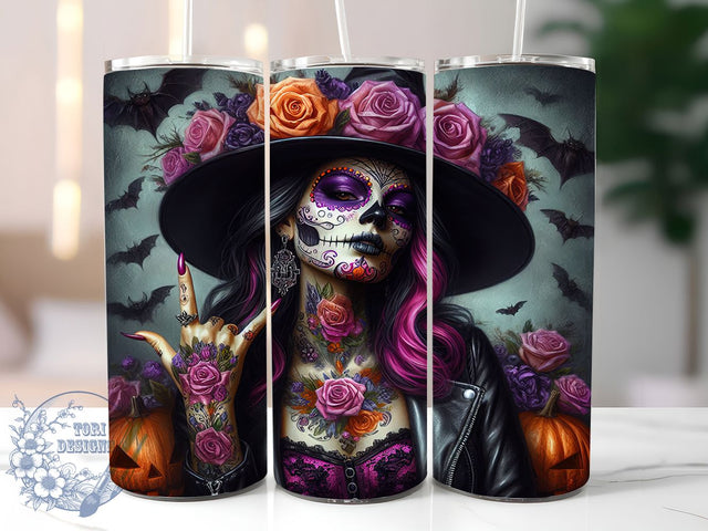 Sugar Skull Witchy Day of Dead Tumbler, Witchy Tumbler Wrap, Day Of The Dead Cup, 20oz Sublimation, Halloween Skull Design, Witch Tumbler Design, Gothic Drinkware Sublimation ToriDesigns 