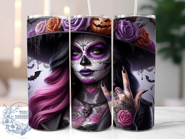 Sugar Skull Witchy Day of Dead Tumbler, Witchy Tumbler Wrap, Day Of The Dead Cup, 20oz Sublimation, Halloween Skull Design, Witch Tumbler Design, Gothic Drinkware Sublimation ToriDesigns 