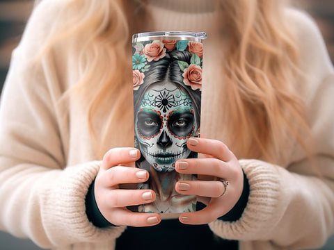 Sugar Skull with Florals Tumbler wrap Sublimation Luvleigh Digitals 