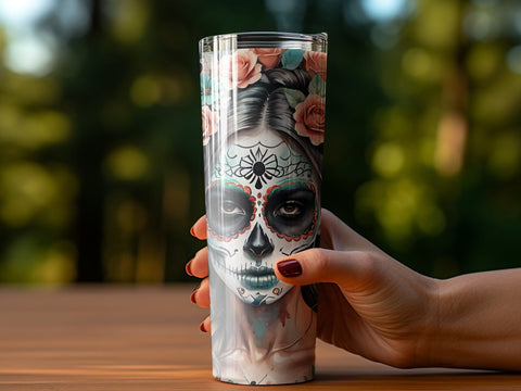 Sugar Skull with Florals Tumbler wrap Sublimation Luvleigh Digitals 