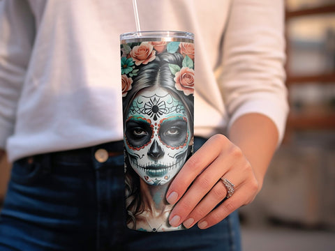 Sugar Skull with Florals Tumbler wrap Sublimation Luvleigh Digitals 