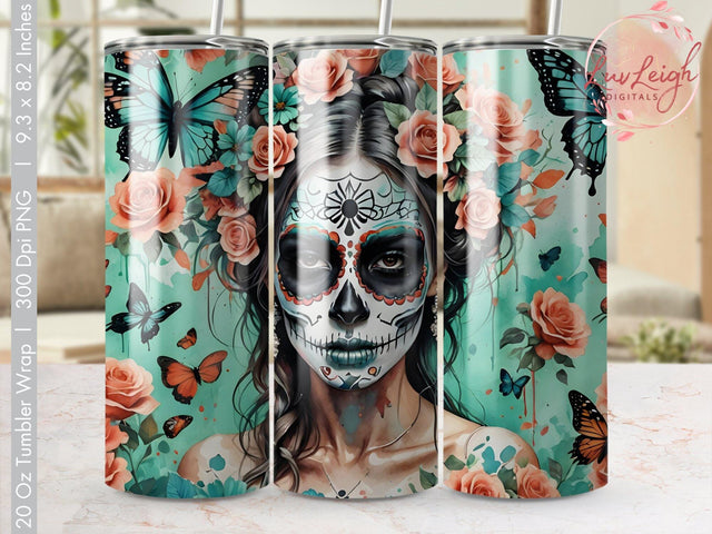 Sugar Skull with Florals Tumbler wrap Sublimation Luvleigh Digitals 