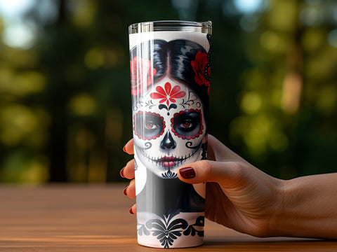 Sugar Skull with flowers Tumbler wrap Sublimation Luvleigh Digitals 