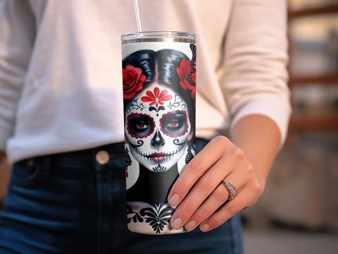 Sugar Skull with flowers Tumbler wrap Sublimation Luvleigh Digitals 