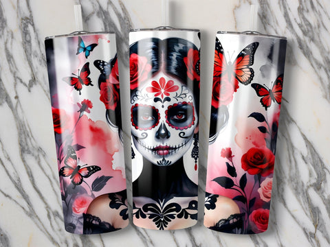 Sugar Skull with flowers Tumbler wrap Sublimation Luvleigh Digitals 