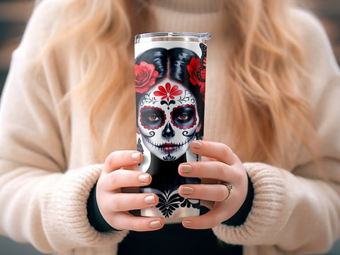 Sugar Skull with flowers Tumbler wrap Sublimation Luvleigh Digitals 