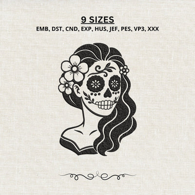 Sugar Skull Woman Machine Embroidery Design – Day of the Dead Floral Girl Embroidery File Embroidery/Applique DESIGNS PatternFeed8 