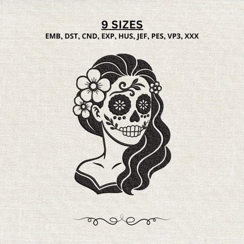 Sugar Skull Woman Machine Embroidery Design – Day of the Dead Floral Girl Embroidery File Embroidery/Applique DESIGNS PatternFeed8 