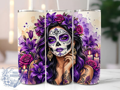 Sugar Skull Woman Purple 20oz Tumbler, Sugar Skull Woman, Woman Sugar Skull, Purple Sugar Skull, Sugar Skull Tumbler, 20oz Tumbler, Purple Tumbler, Tumbler Wrap Sublimation ToriDesigns 