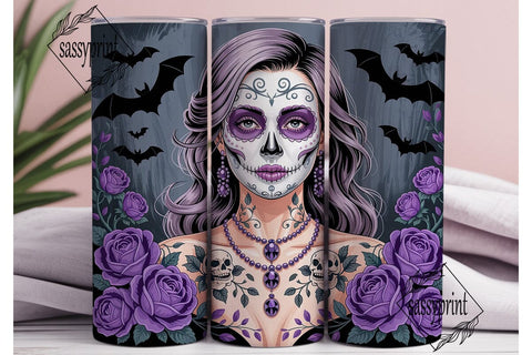 Sugar Skull Woman Purple Roses Tumbler Sublimation sassyprint 