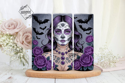 Sugar Skull Woman Purple Roses Tumbler Sublimation sassyprint 