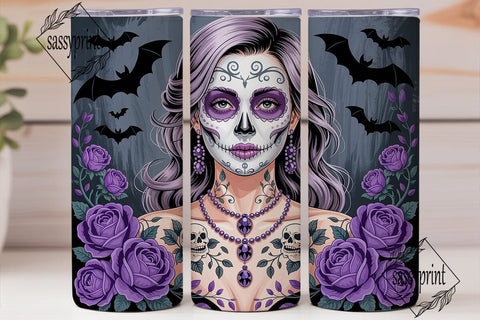 Sugar Skull Woman Purple Roses Tumbler Sublimation sassyprint 