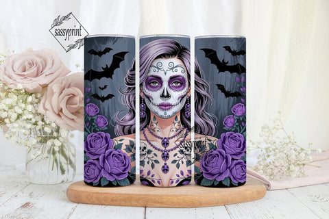 Sugar Skull Woman Purple Roses Tumbler Sublimation sassyprint 