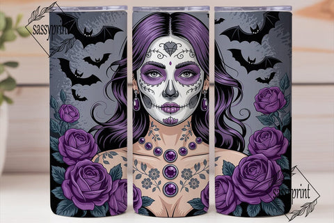 Sugar Skull Woman Purple Roses Tumbler Sublimation sassyprint 
