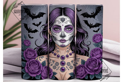 Sugar Skull Woman Purple Roses Tumbler Sublimation sassyprint 