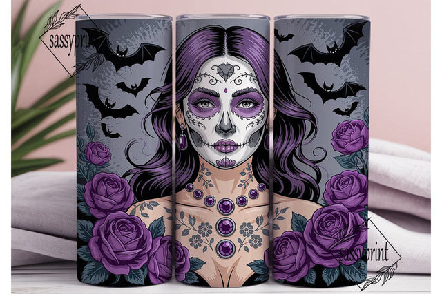 Sugar Skull Woman Purple Roses Tumbler Sublimation sassyprint 