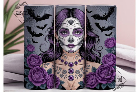 Sugar Skull Woman Purple Roses Tumbler Sublimation sassyprint 