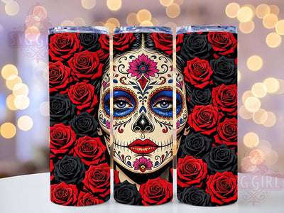 Sugar Skull Woman Roses 20oz Tumbler, Sugar Skull, Gothic Woman, Rose Design, Dia De Los Muertos, Floral Gothic, Sublimation Tumbler, Festive Pattern Sublimation SvggirlplusArt 